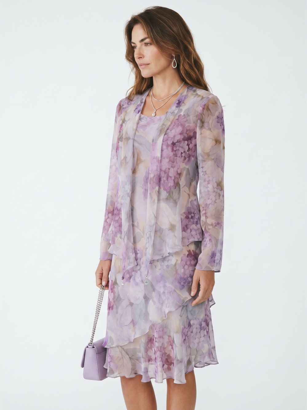 Vtg Ursula of Switzerland 2-Piece Watercolor Hydrangea Midi Dress